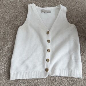 LOFT Ivory Knit Button-Up Vest
